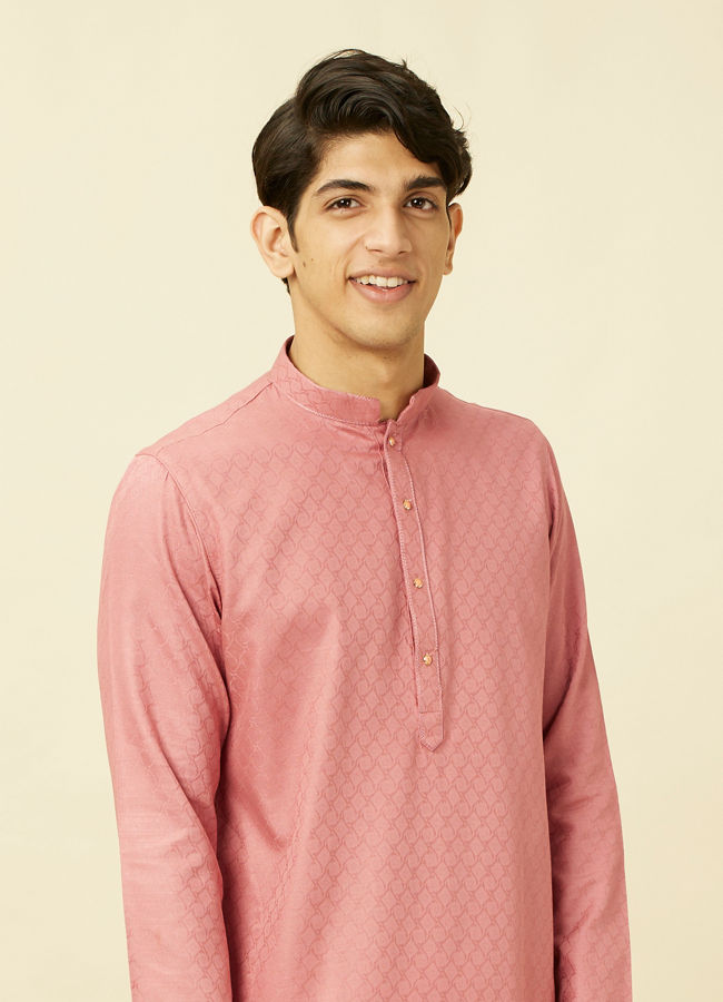 Manyawar Coral Pink Jaal Patterned Kurta Set