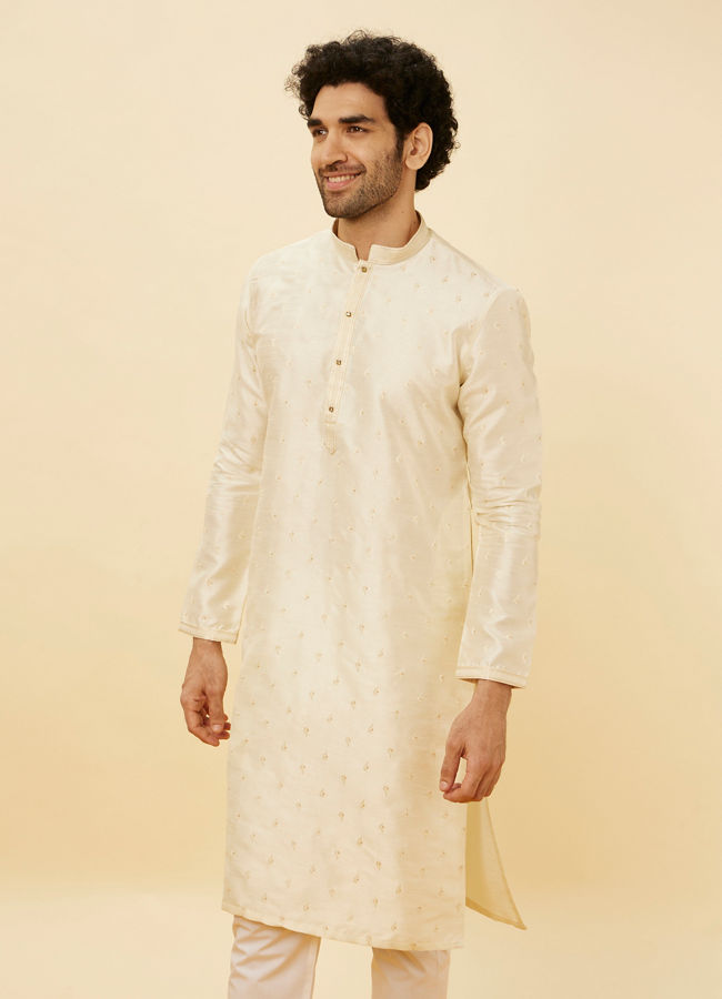 Manyawar Warm Cream Sequin Speckled Kurta Set