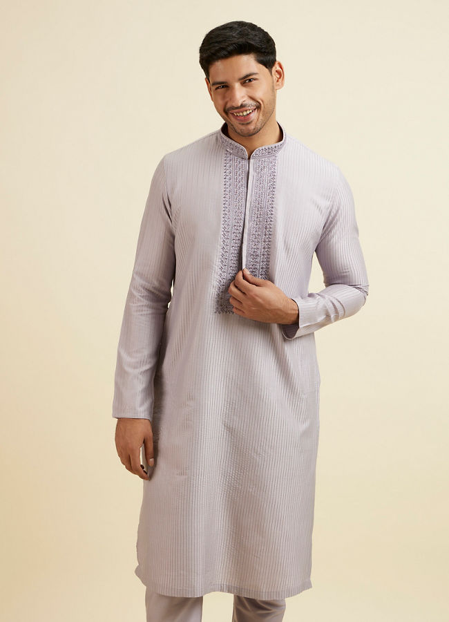 Manyawar Lilac Stripped Kurta Set with Sequins Work