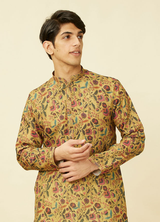 Manyawar Melon Orange Floral Printed Kurta Set