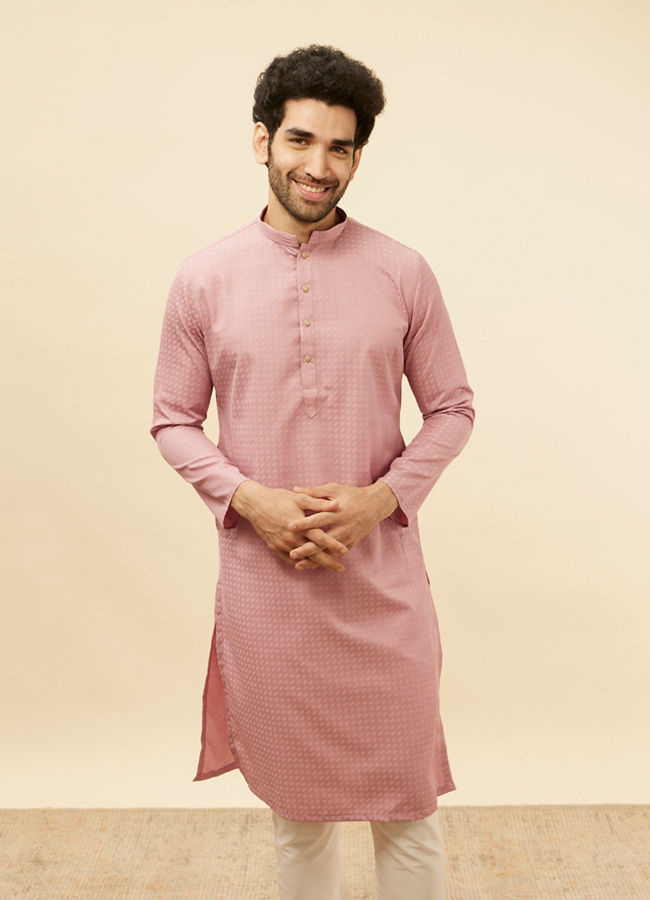 Manyawar Rose Pink Self Patterned Kurta Set - India shopping