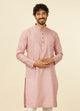 Manyawar Peach Chevron Patterned Kurta Set