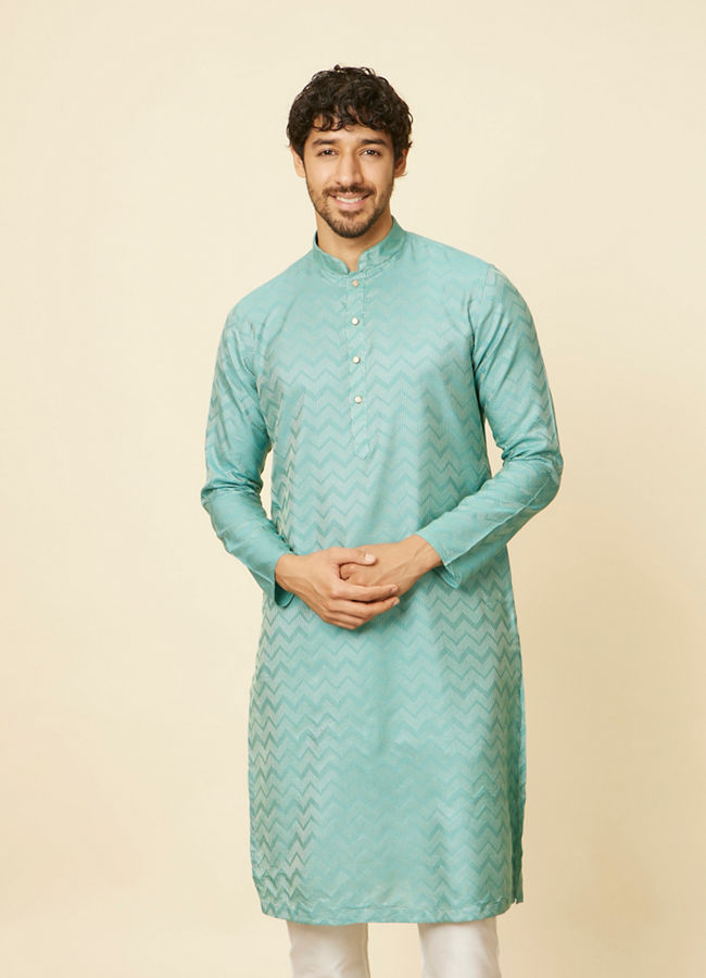 Manyawar Aqua Green Ikat Patterned Kurta Set