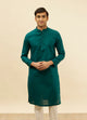 Manyawar Teal Blue Windowpane Checks Self Patterned Kurta Set