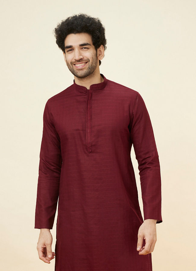 Manyawar Maroon Self Patterned Classic Kurta Set