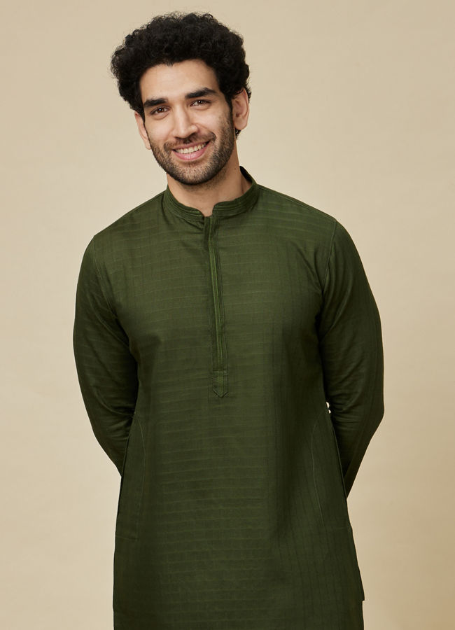 Manyawar Mehendi Green Self Patterned Kurta Set