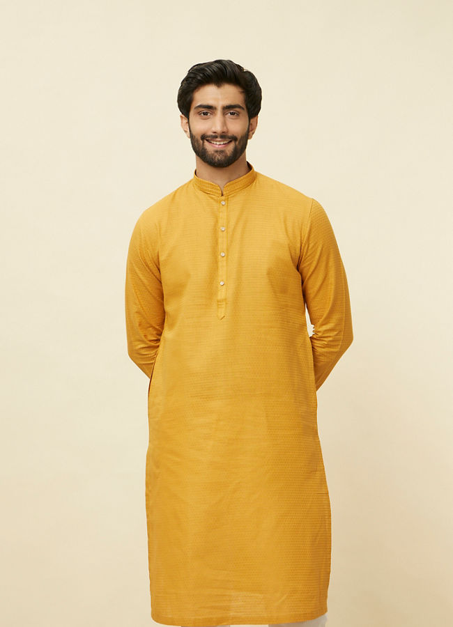 Manyawar Mustard Yellow Textured Kurta Set