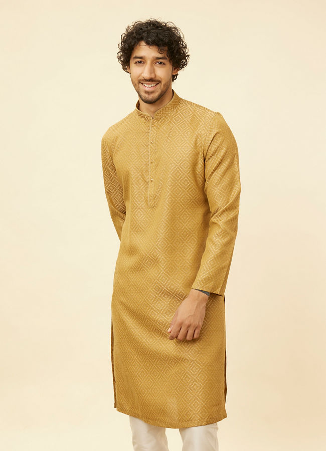 Manyawar Sepia Green Grid Patterned Kurta Set