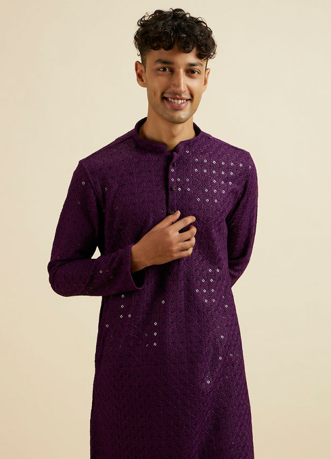 Manyawar Purple Chikankari Sequinned Kurta Set