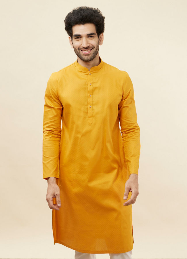 Manyawar Sunrise Orange Self Patterned Kurta Set