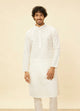 Manyawar Warm White Grid Patterned Kurta Set