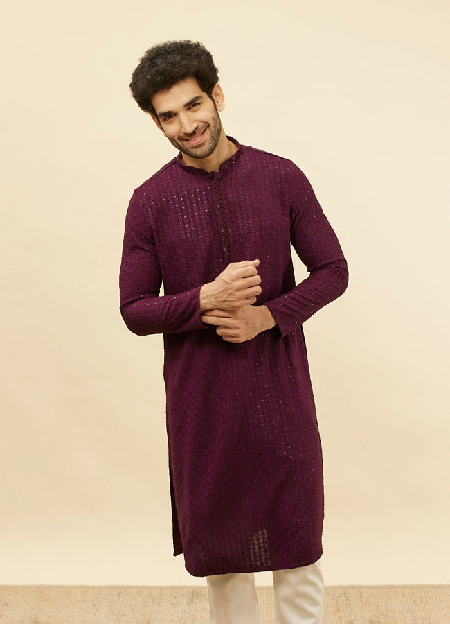 Manyawar Jamun Purple Chikankari Sequinned Kurta Set