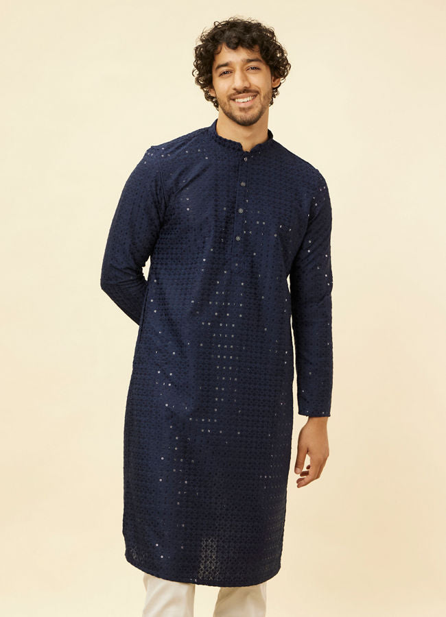 Manyawar Sapphire Blue Chikankari Sequinned Kurta Set