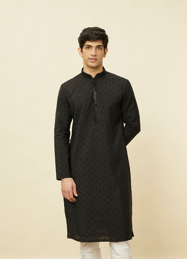 Manyawar Midnight Black Sequined Kurta Set