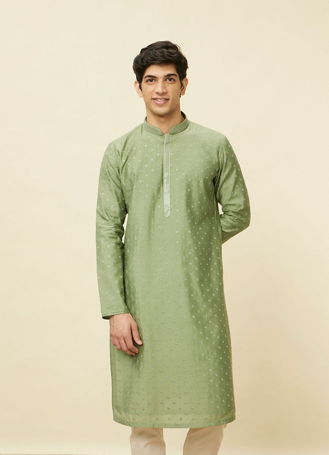 Manyawar Sage Green Sequined Kurta Set - India shopping