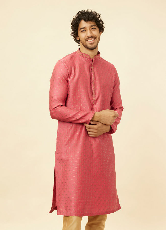 Manyawar Rouge Red Floral Buta Patterned Kurta Set - India shopping