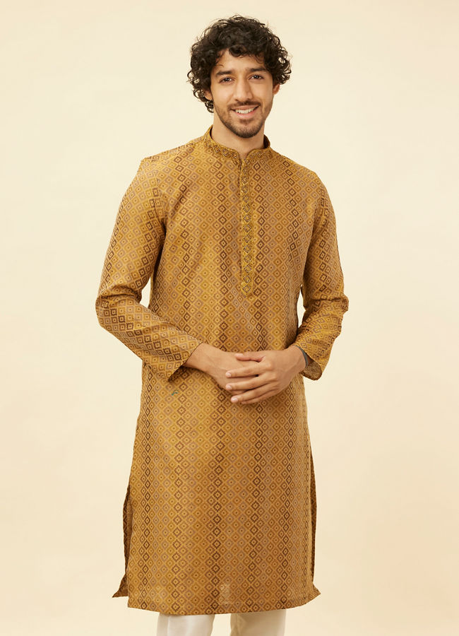 Manyawar Sepia Green Diamond Patterned Kurta Set