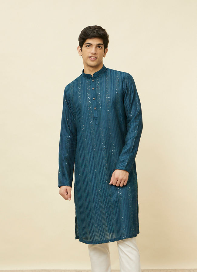 Manyawar Violet Blue Linear Patterned Kurta Set