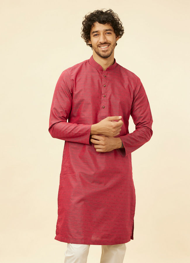 Manyawar Maroon Self Patterned Kurta Set