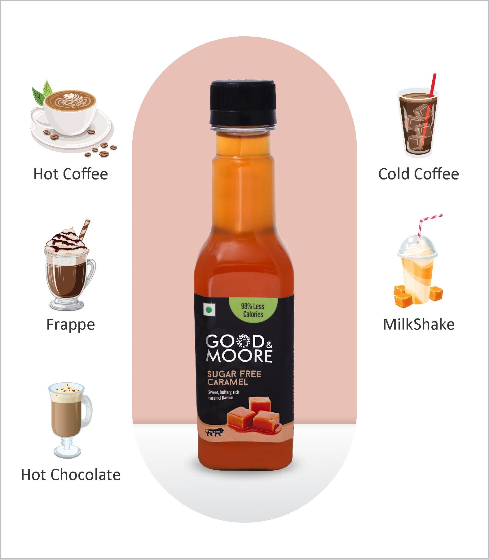 Good & Moore  Sugar free Caramel Syrup |250 ML | 750 ML