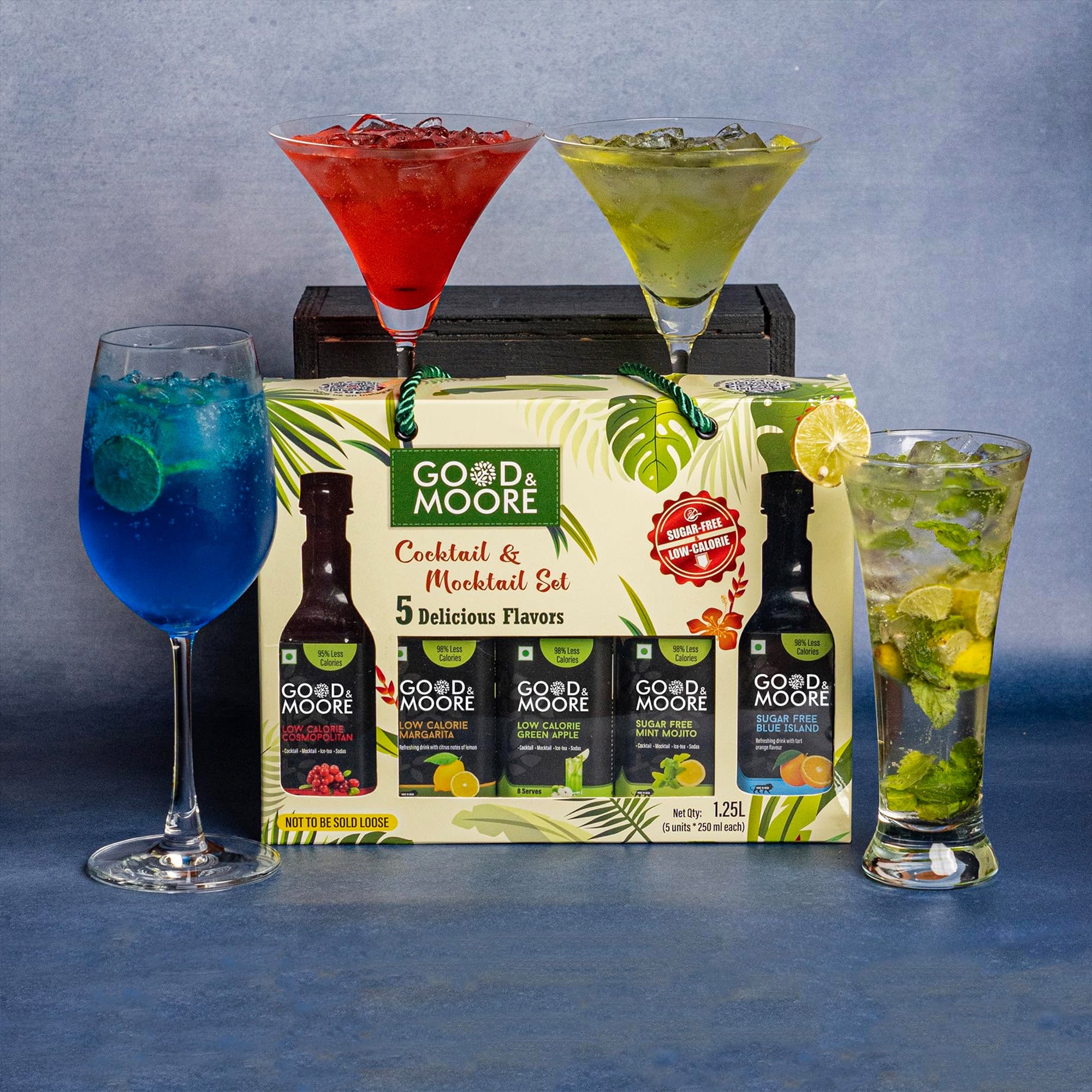 Good & Moore Sugar-free/Low Calorie Cocktail & Mocktail Syrup Gift Pack | 250 ML Pack Of 5