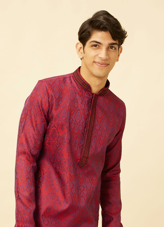 Manyawar Maroon Medallion Patterned Kurta Set