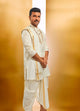 Manyawar Ivory White Traditional South Indian Kurta Pancha Set