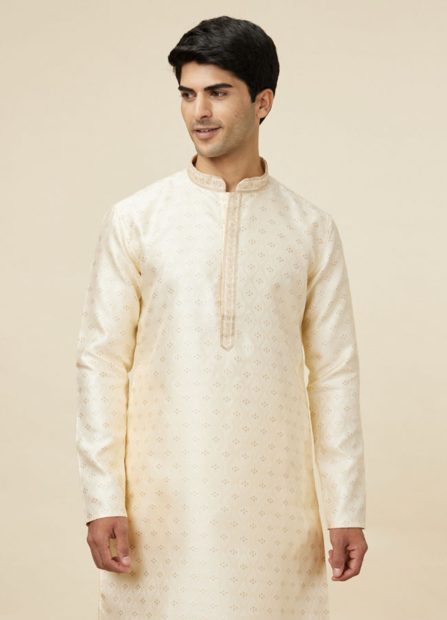 Manyawar Cream White Jaal Patterned Kurta Set