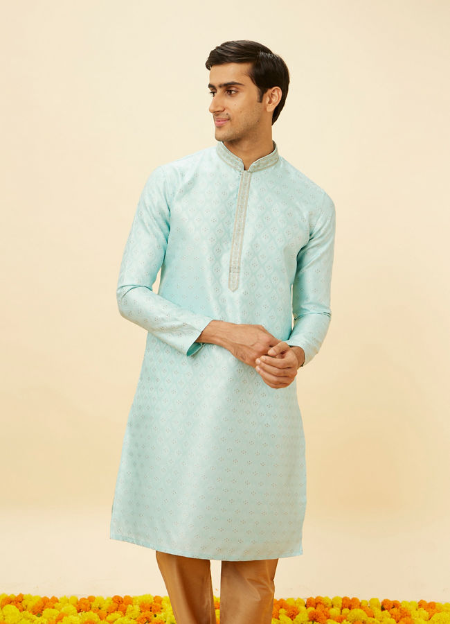 Manyawar Aqua Blue Shankh Patterned Kurta Set