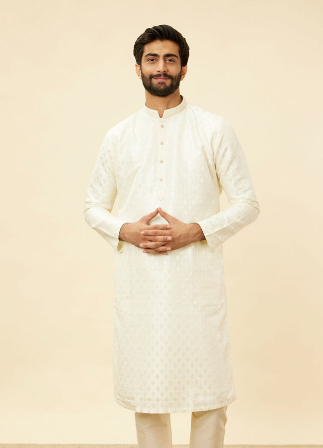 Manyawar Cream Diamond String Patterned Kurta Set