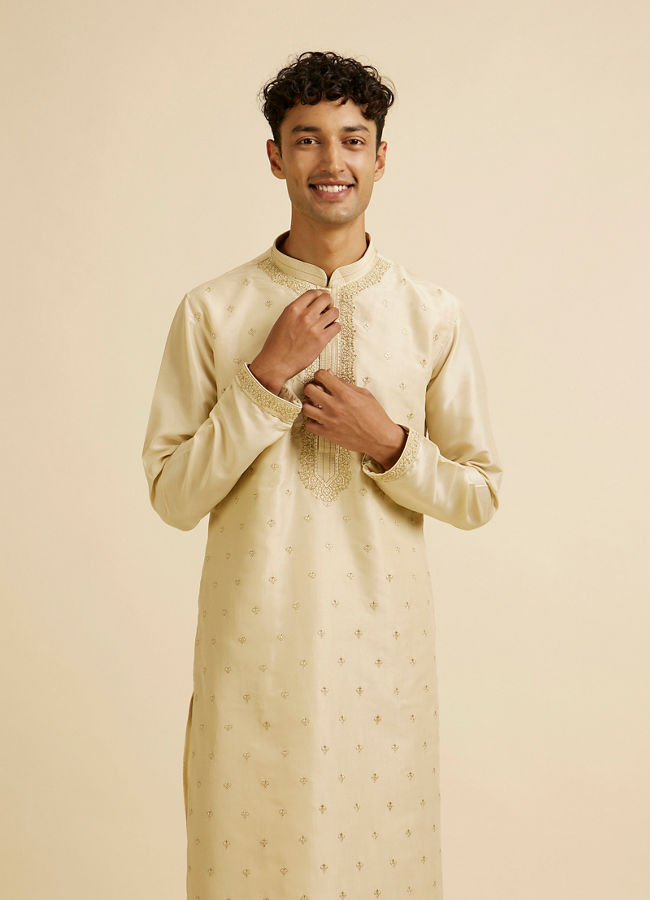 Manyawar Beige Buta Embroidered Kurta Set