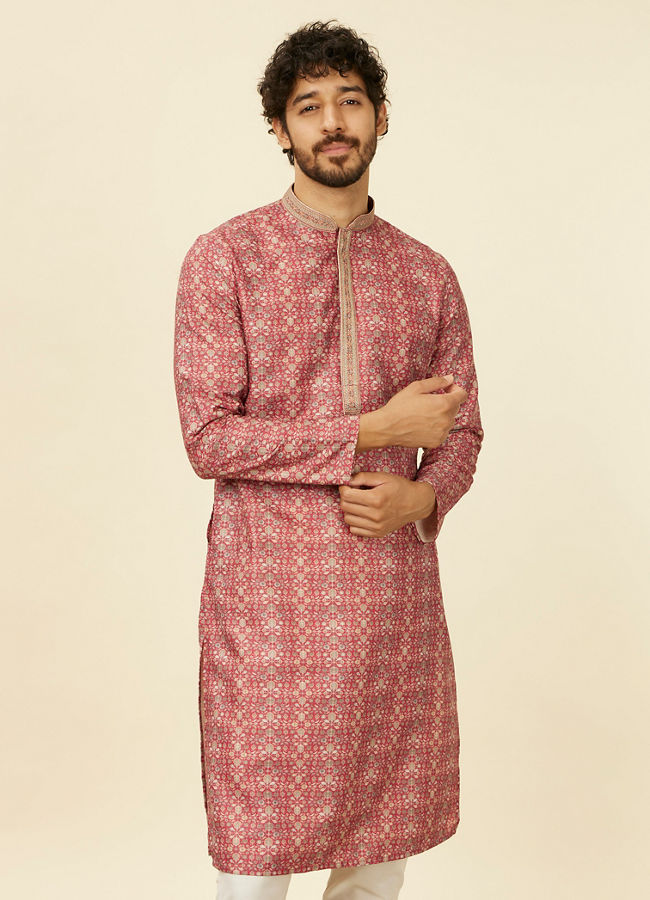 Manyawar Rust Embroidery Blended Viscose Kurta Pajama