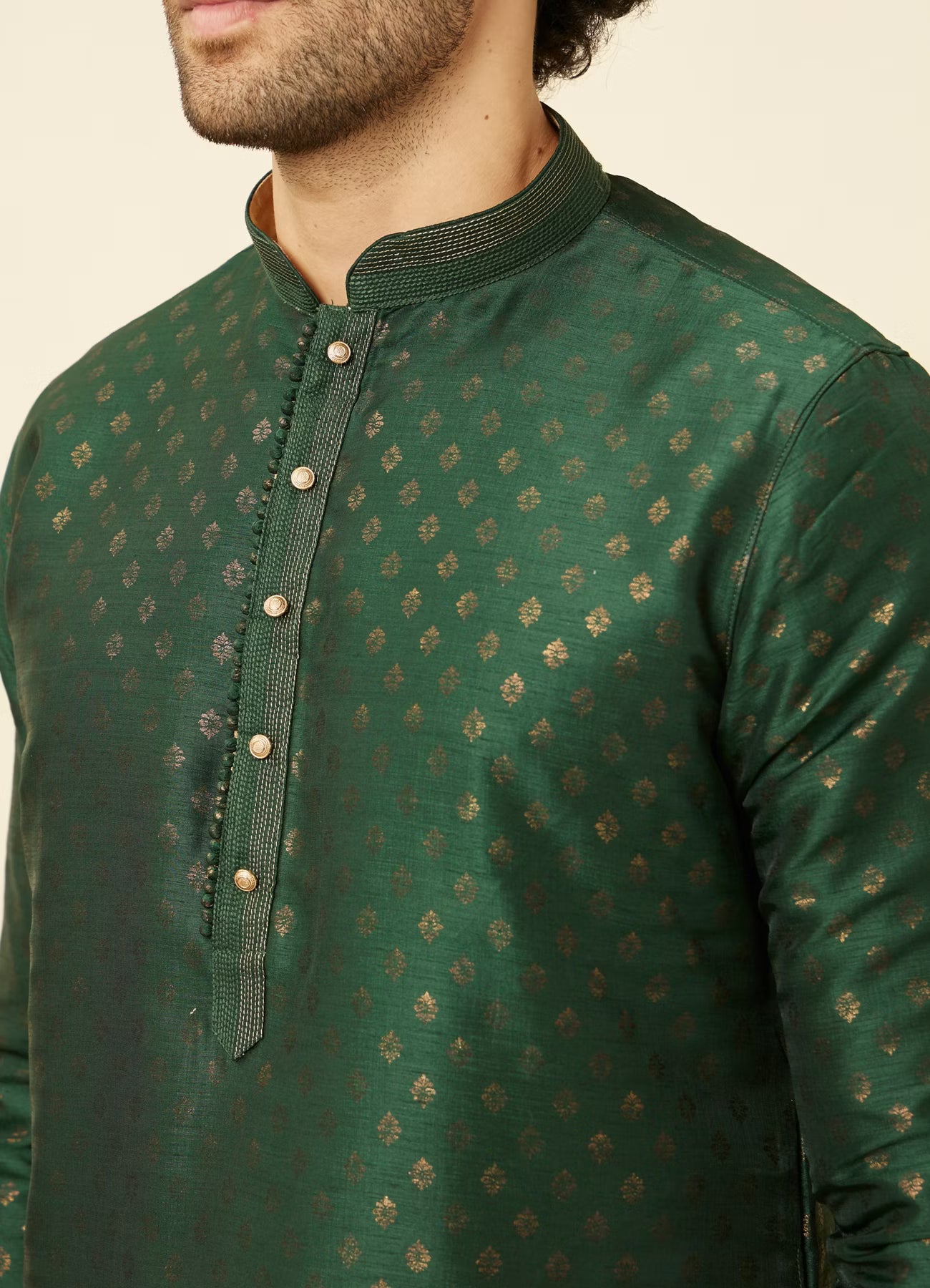 Manyavar Mehendi Forest Green Buti Printed Kurta Set | Ready To Wear