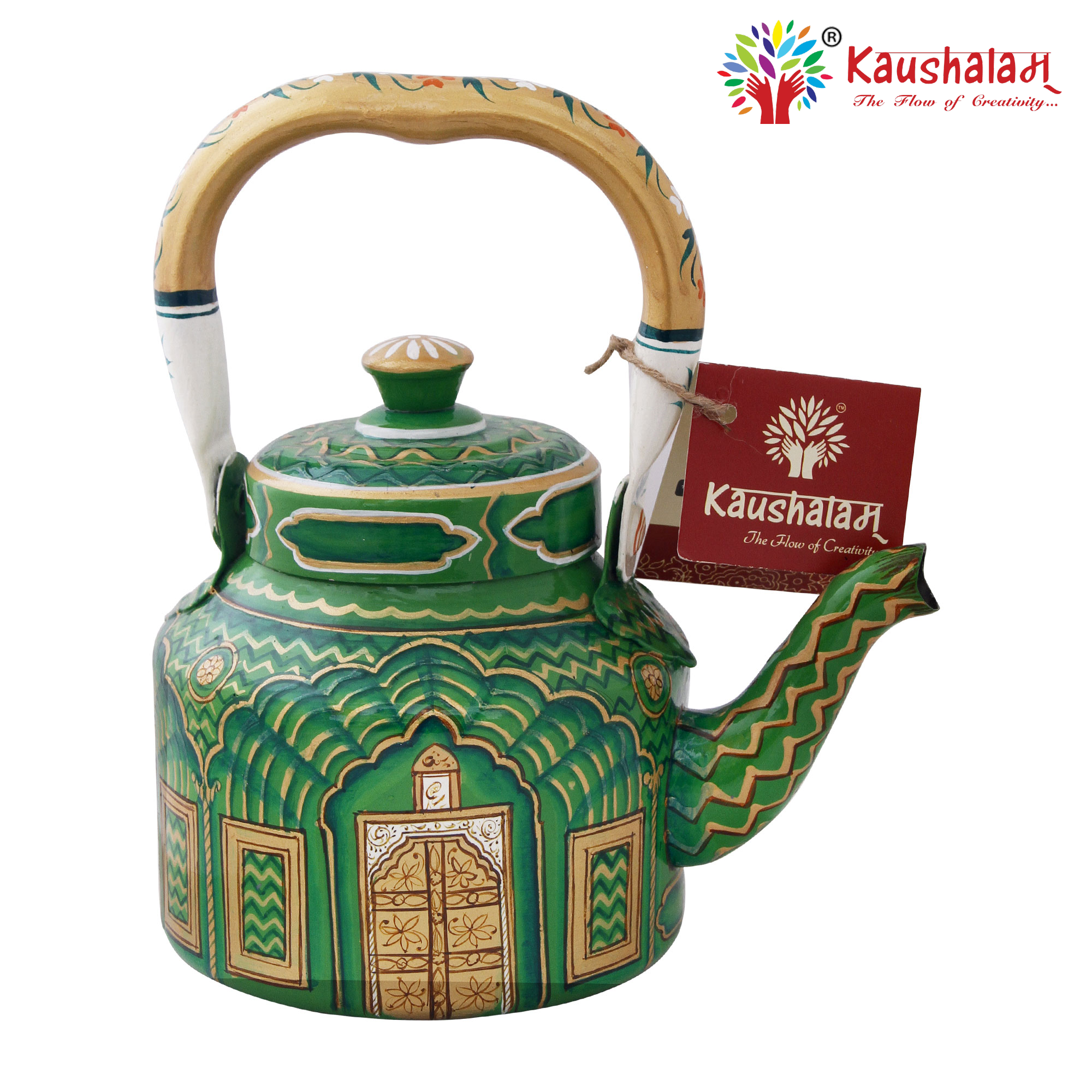 Hand Painted Tea Kettle :  Green