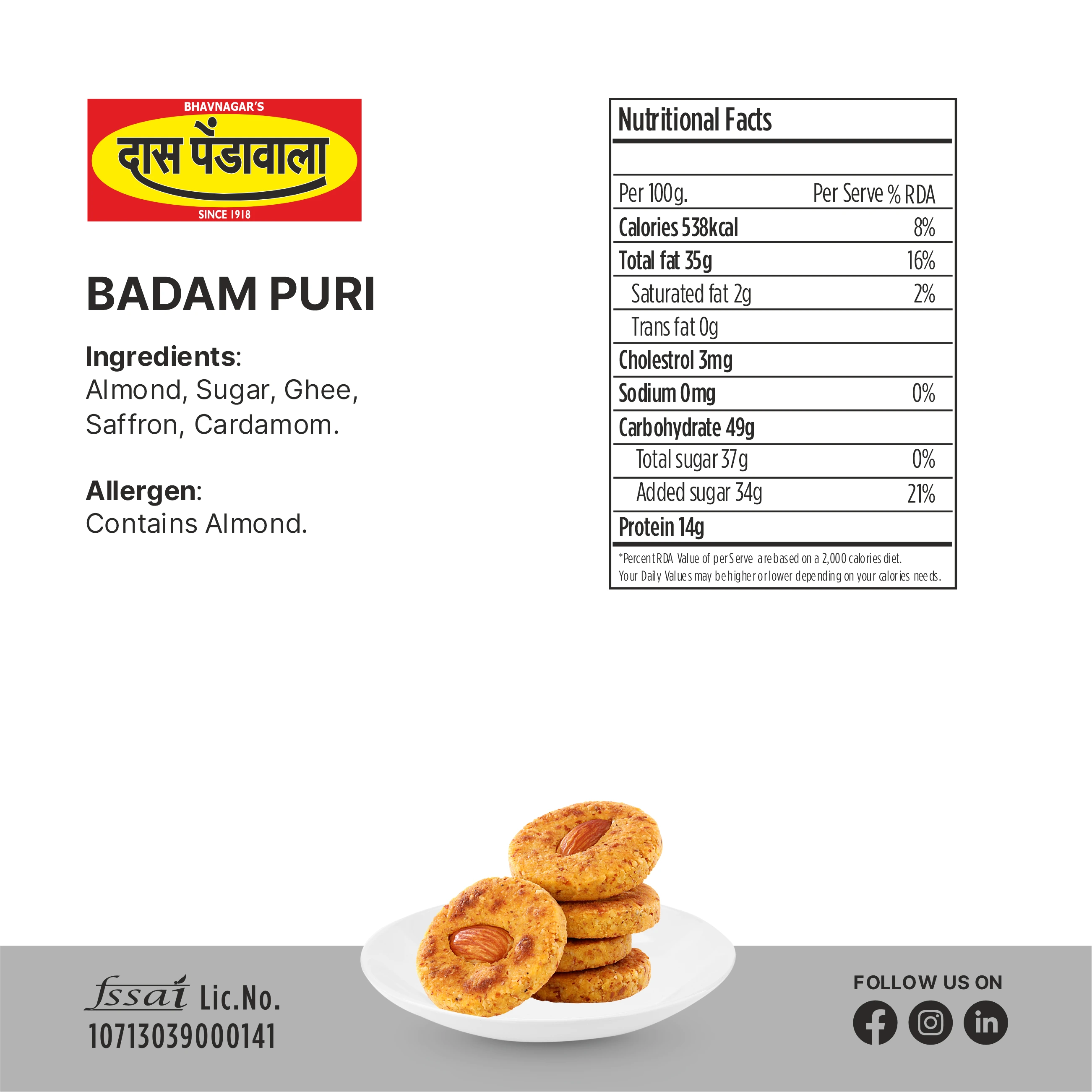 Das Penda wala Badam Puri 500 gms