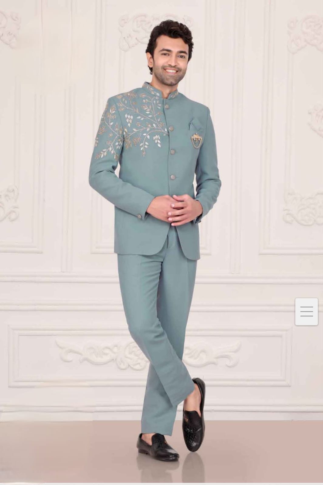 Light Green Lace-Embroidered Suit | Made To Order | Customization Available