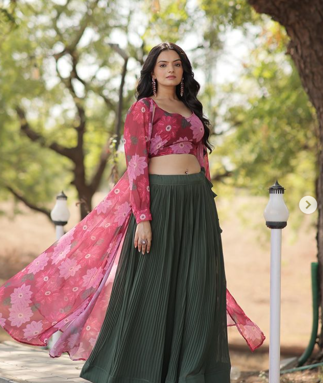 Floral Print Lehenga Choli with Shrug -Ready to wear