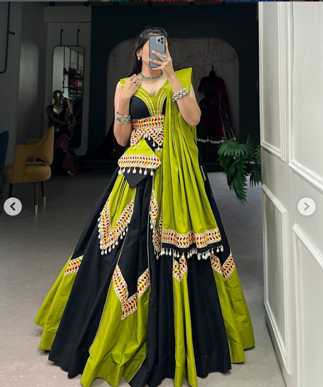 Navratri Fully Stitched Green Lehenga Choli