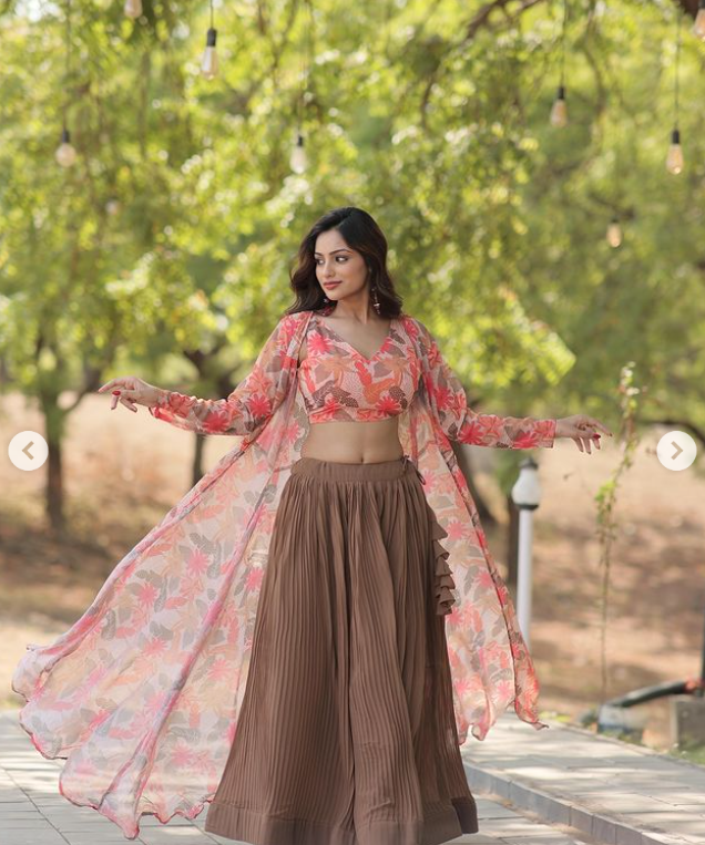 Floral Print Lehenga Choli with Shrug -Ready to wear