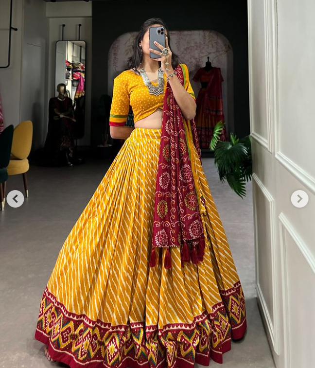 Leheriya With Patola Print Tussar Silk Navratri Collection -Ready to wear