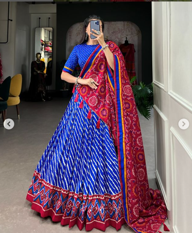 Leheriya With Patola Print Tussar Silk Navratri Collection -Ready to wear