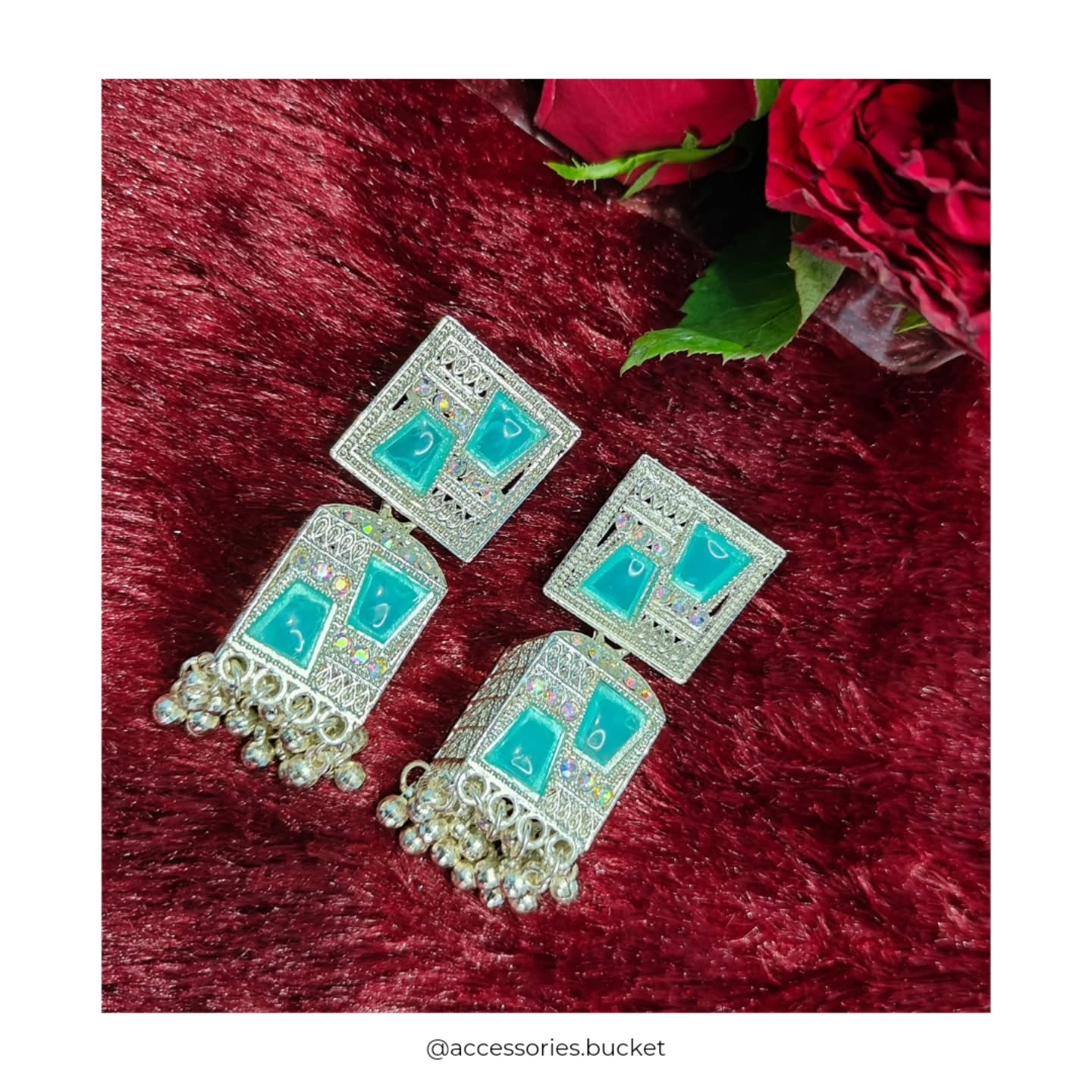 Sea Blue Colour Square Jhumka