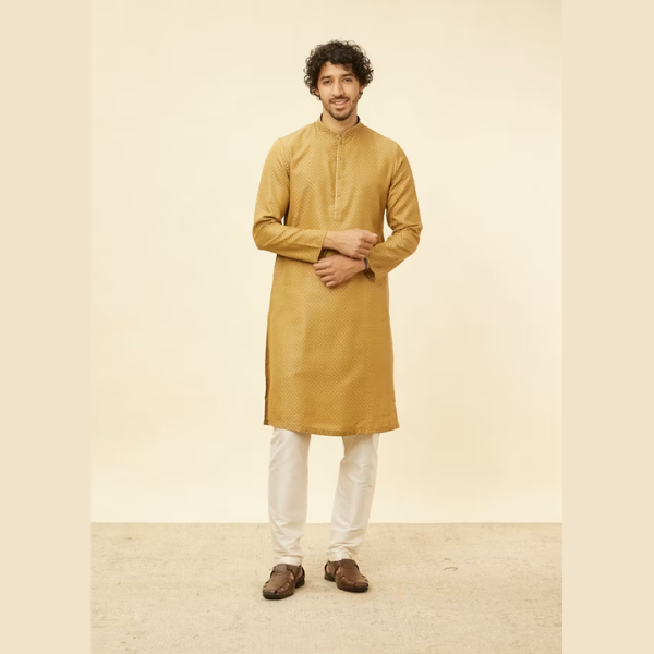 Manyawar Cream Patterned Kurta Set - India shopping