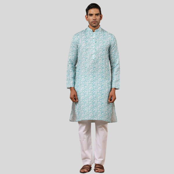 Sky Blue Cotton Kurta Pajama For Men