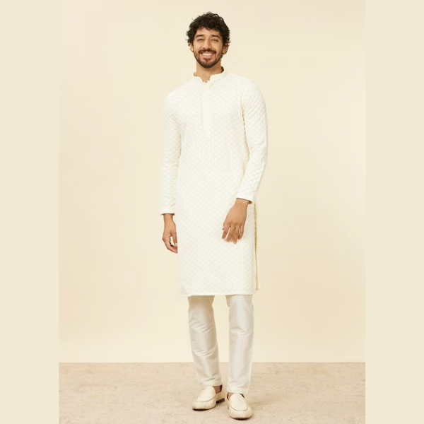 Manyawar Sequin Embellished Chikankari Kurta Set