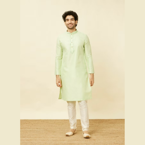 Manyawar Spring Green Overlay Patterned Kurta Set - India shopping