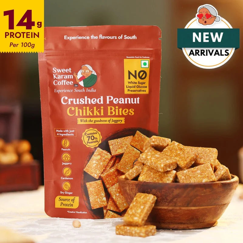 Sweet Karam Coffee Crushed Peanut Chikki Bites- 300 gms
