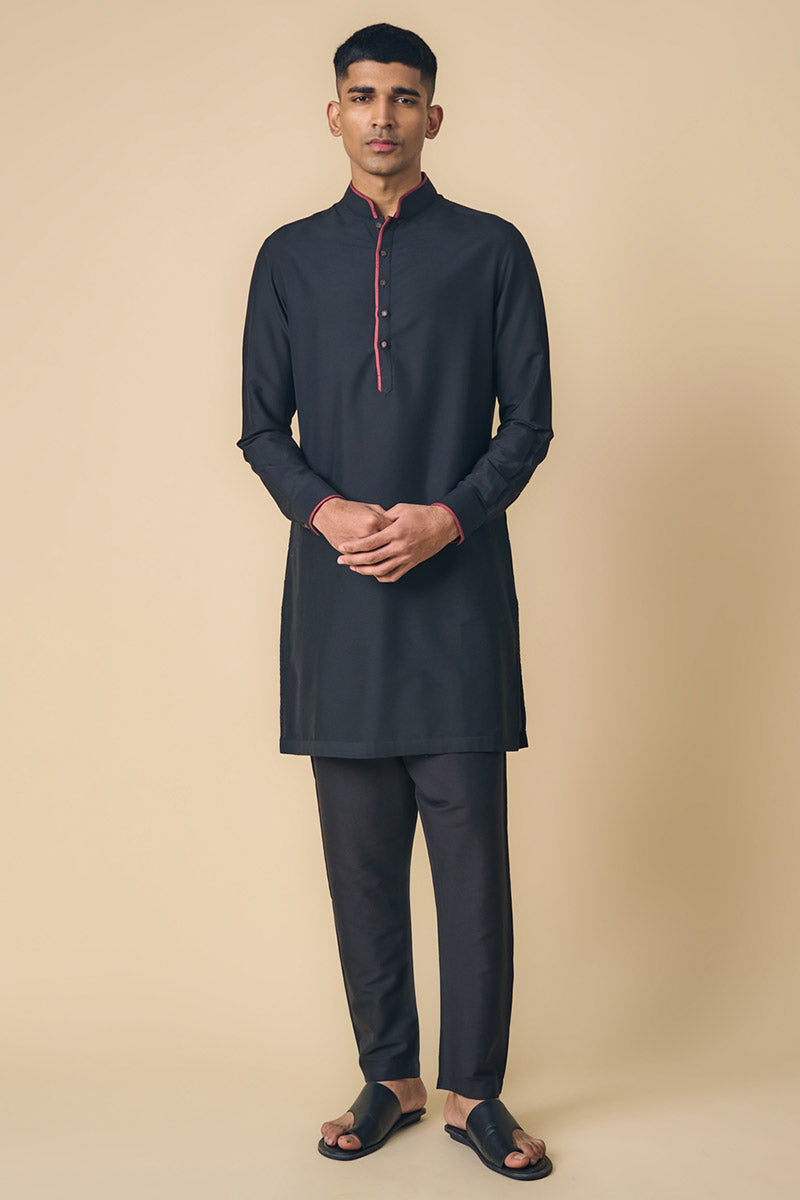 Collared Kurta In Contrast Edging