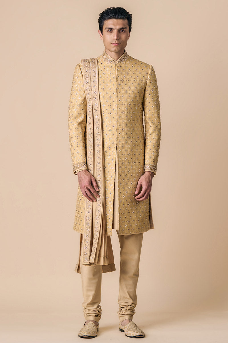 Brocade Sherwani With Kundan Details