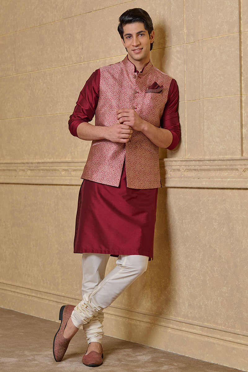 Maroon Resham Brocade Single Bundi